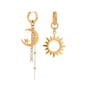 Celestial Sun Moon Star Dangle Earrings Gold Tone Asymmetrical‎ Celestial